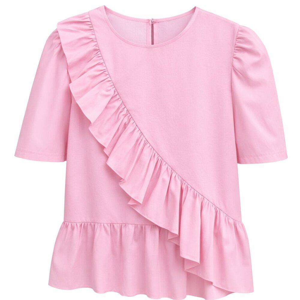 Pink Cotton Ruffle Shirt